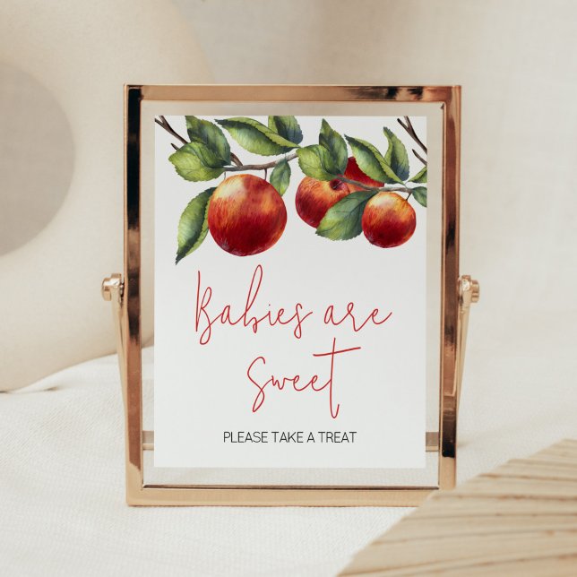 Apple of Our Eye Baby Shower Babies are Sweet Poster (Red Apple Baby Shower Babies are Sweet Sign)