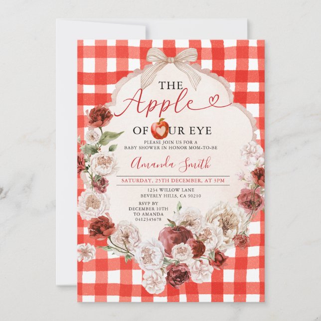 Apple of Our Eye Baby Shower Bow Red Gingham Invitation (Front)