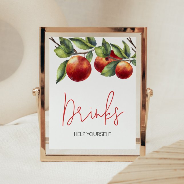 Apple of Our Eye Baby Shower Drinks Poster (Red Apple Baby Shower Drinks Sign)