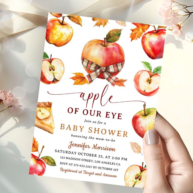 Apple of Our Eye Baby Shower Fall Gingham Invitation (Creator Uploaded)