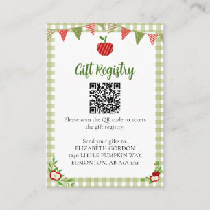 Apple of Our Eye Baby Shower Gift Registry QR Code Enclosure Card