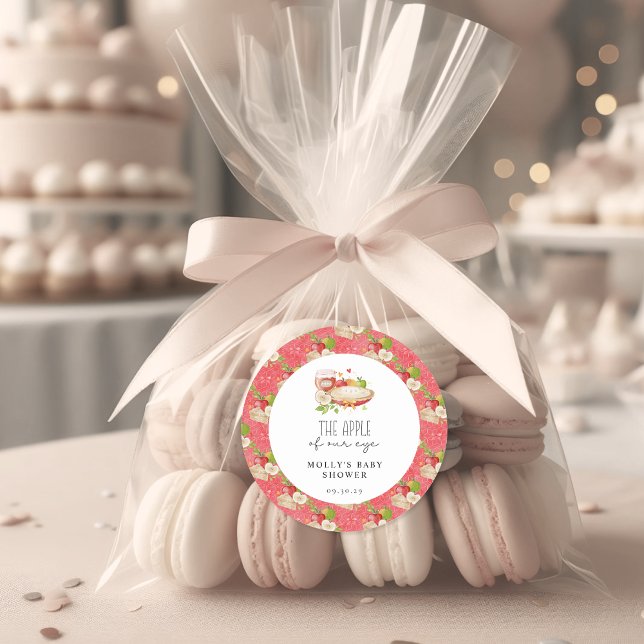 Apple of Our Eye Baby Shower Paper  Classic Round Sticker (Apple of Our Eye Baby Shower Classic Round Sticker)