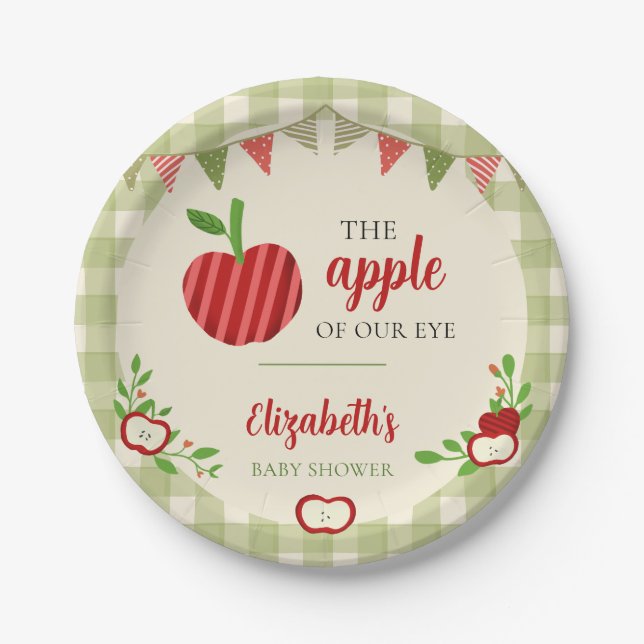 Apple of Our Eye Baby Shower Rustic Gingham Paper Plate (Front)