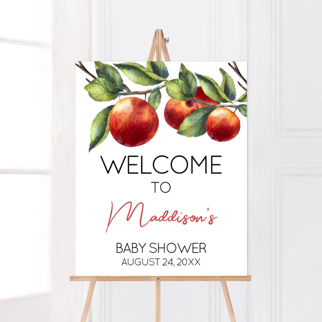 Apple of Our Eye Baby Shower Welcome Poster (Red Apple Baby Shower Welcome Sign)