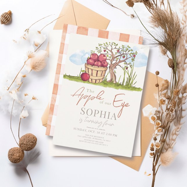 Apple of our Eye Basket & Tree Birthday Invitation (Creator Uploaded)