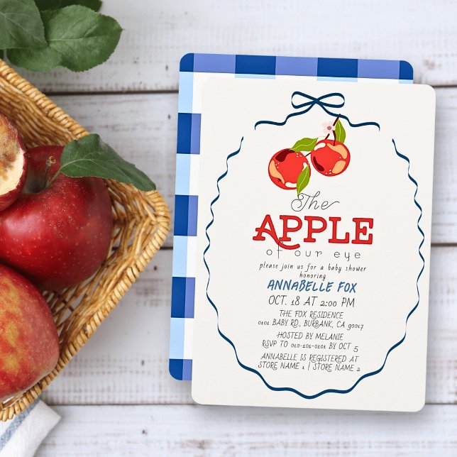 Apple of our Eye Blue Bow Boy Baby Shower Invitation (Creator Uploaded)