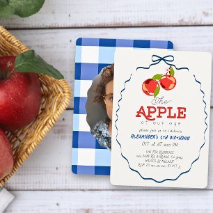 Apple of our Eye Blue Bow Boy Birthday Invitation