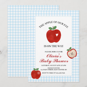Apple of our eye blue gingham Baby Shower Invitation