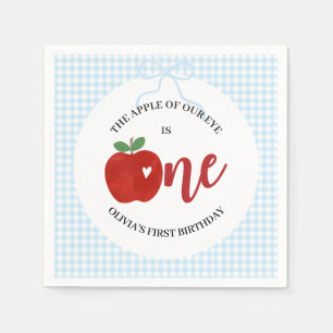 Apple of our eye blue gingham bow 1st birthday napkin