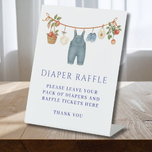 Apple of Our Eye Boy Baby Shower Diaper Raffle Pedestal Sign