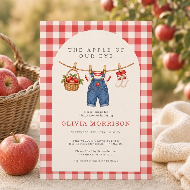 Apple of Our Eye Boy Gingham Baby Shower Invitation (Creator Uploaded)