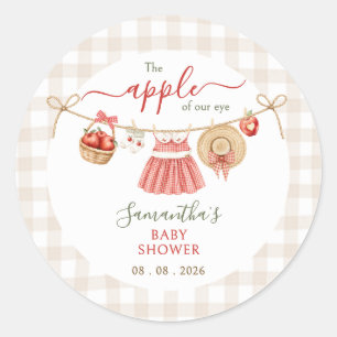 Apple Of Our Eye clothesline gingham Baby Shower  Classic Round Sticker
