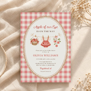 Apple of Our Eye Clothesline Gingham Baby Shower Invitation