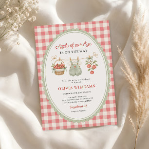 Apple of Our Eye Clothesline Gingham Baby Shower Invitation