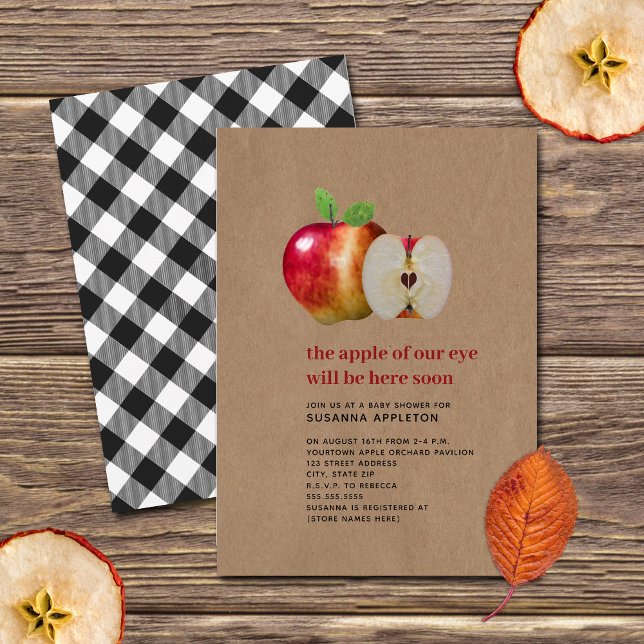 Apple Of Our Eye Fall Autumn Plaid Baby Shower Invitation (Creator Uploaded)