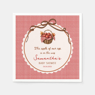 Apple Of Our Eye Fall Baby Shower red gingham Napkin
