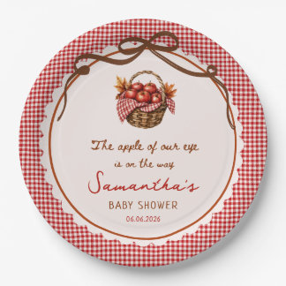 Apple Of Our Eye Fall Baby Shower red gingham Paper Plate