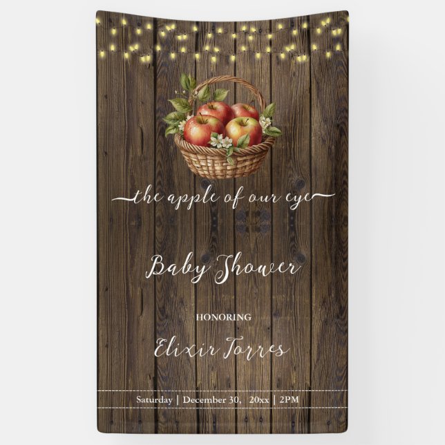 Apple Of Our Eye Fall Floral Wood Baby Shower Banner (Vertical)