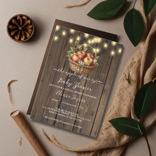 Apple Of Our Eye Fall Floral Wood Baby Shower Invitation (Creator Uploaded)