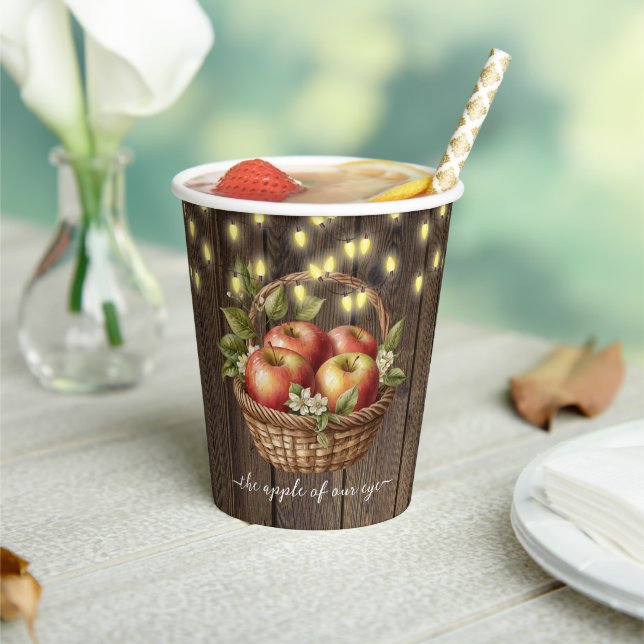 Apple Of Our Eye Fall Floral Wood Baby Shower Paper Cups (Insitu)