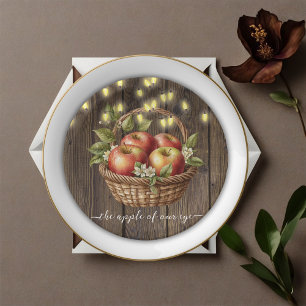 Apple Of Our Eye Fall Floral Wood Baby Shower Paper Plate
