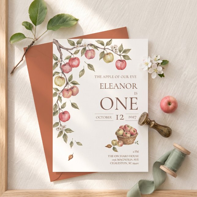Apple Of Our Eye First Birthday Invitation (Creator Uploaded)