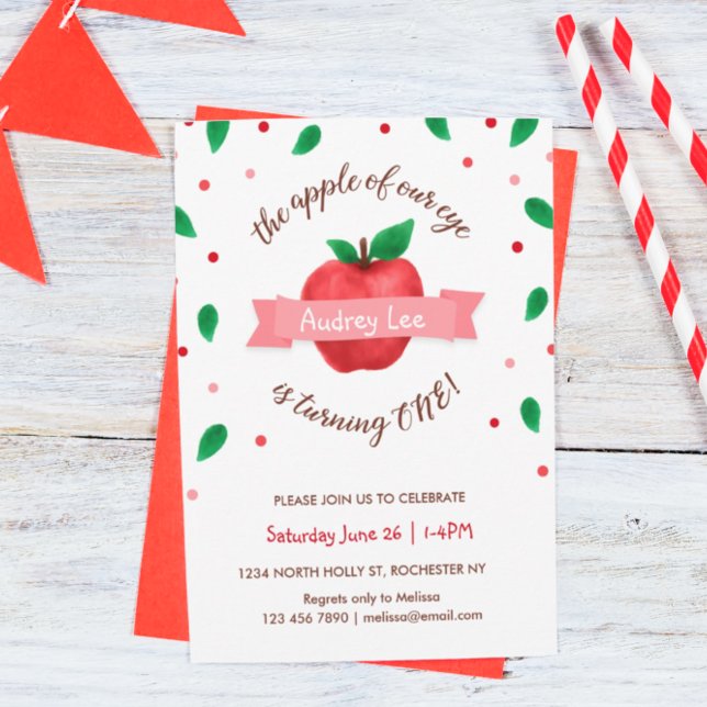 Apple of our Eye First Birthday Party Invitation (Creator Uploaded)
