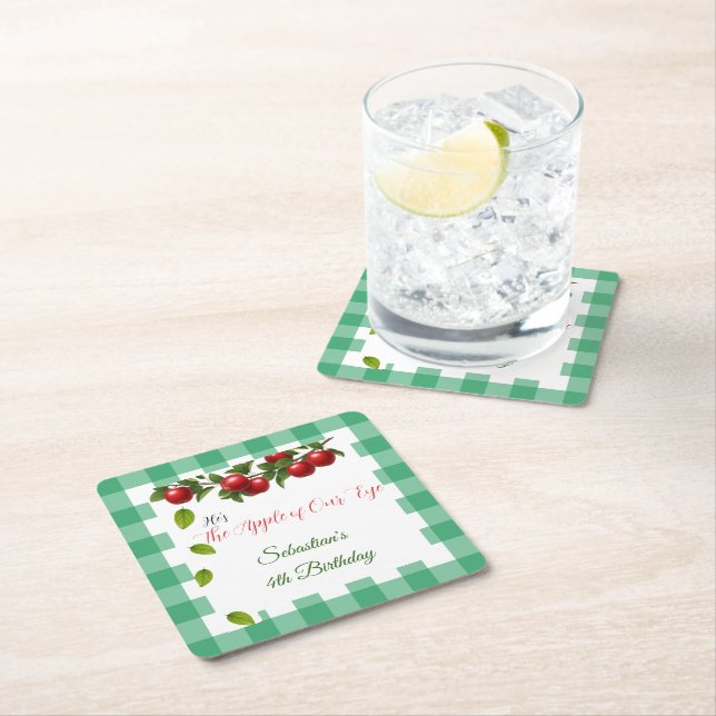 Apple of Our Eye Gingham Coaster (Insitu)