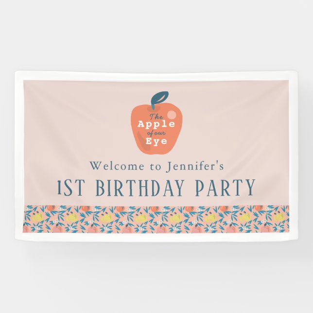 Apple of our Eye Girl Pink 1st Birthday Welcome Banner (Horizontal)