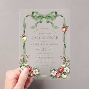 Apple of Our Eye Green Elegant Baby Shower Acrylic Invitations