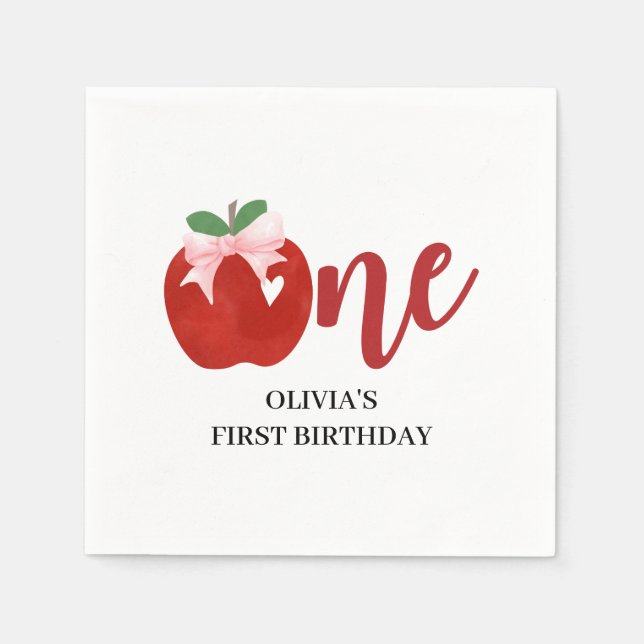 Apple of our eye Pink bow birthday Napkin (Front)