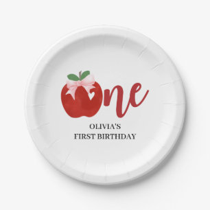 Apple of our eye Pink bow birthday Paper Plate