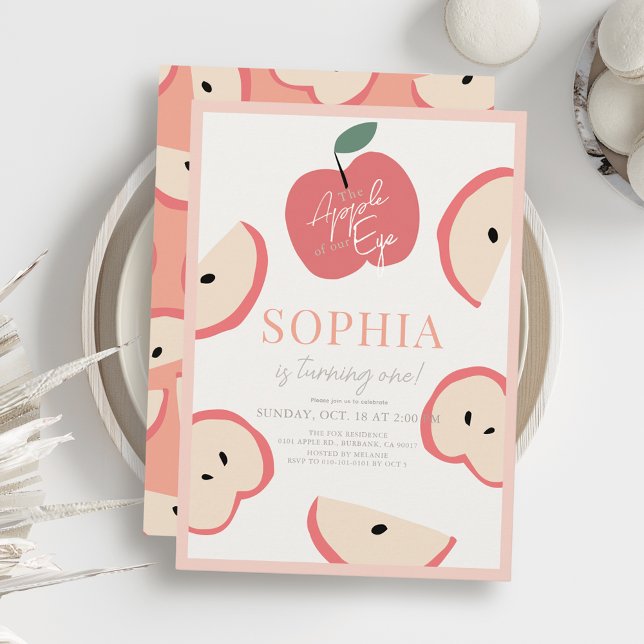 Apple of our Eye Pink Girl 1st Birthday Invitation (Creator Uploaded)