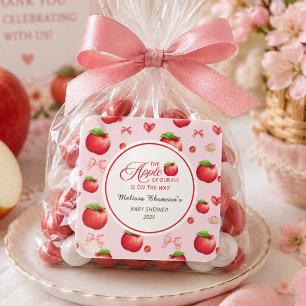 Apple Of Our Eye Pink Red Coquette Baby Shower Square Sticker