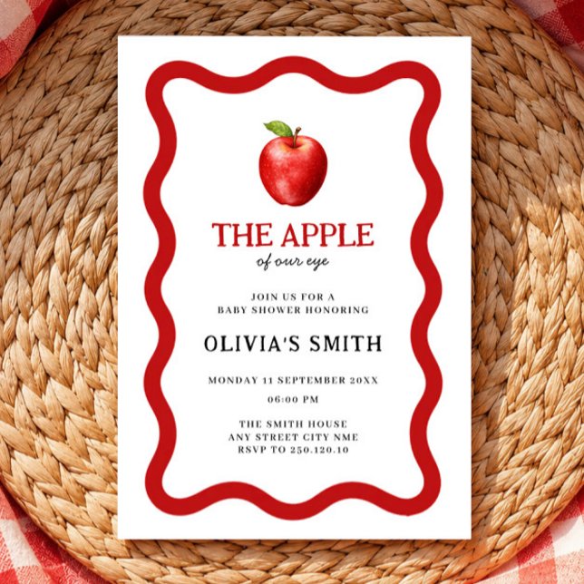 Apple of Our Eye Red baby shower fall script Invitation (Creator Uploaded)