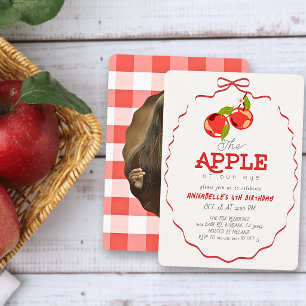 Apple of our Eye Red Bow Photo Girl Birthday Invitation