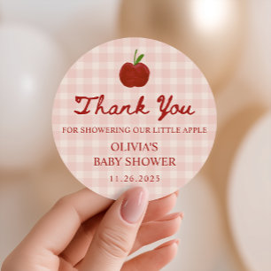 Apple of Our Eye Red Gingham Baby Shower Favour Classic Round Sticker
