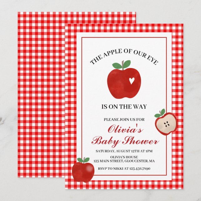 Apple of our eye red gingham Baby Shower Invitation (Front/Back)