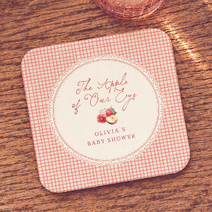 Apple Of Our Eye Red Gingham Baby Shower Square Paper Coaster