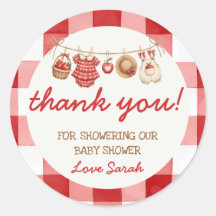 Apple of Our Eye Red Gingham Baby Shower Sticker