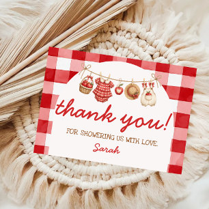 Apple of Our Eye Red Gingham Baby Shower Thank You Card