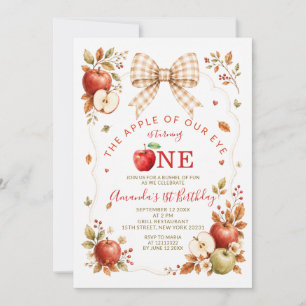 Apple Of Our Eye Red Plaid Bow Fall First Birthday Invitation