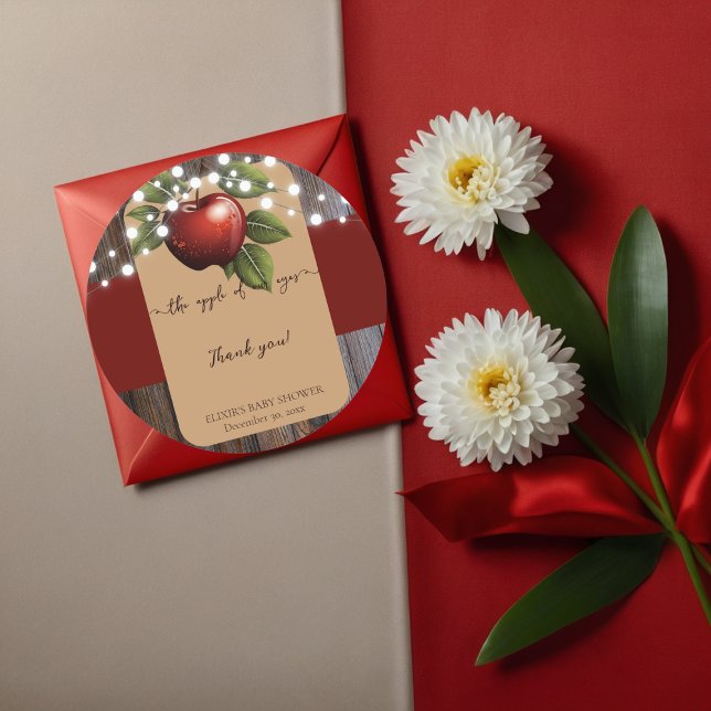 Apple of Our Eye Rustic Fall Baby Shower Classic Round Sticker (Creator Uploaded)