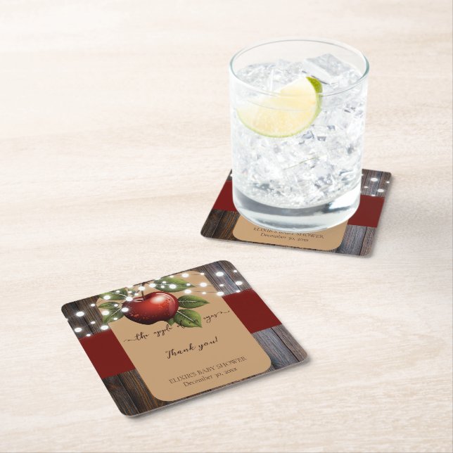 Apple of Our Eye Rustic Fall Baby Shower Square Paper Coaster (Insitu)