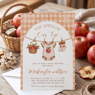 Apple of Our Eye Rustic Fall Gingham Baby Shower Invitation