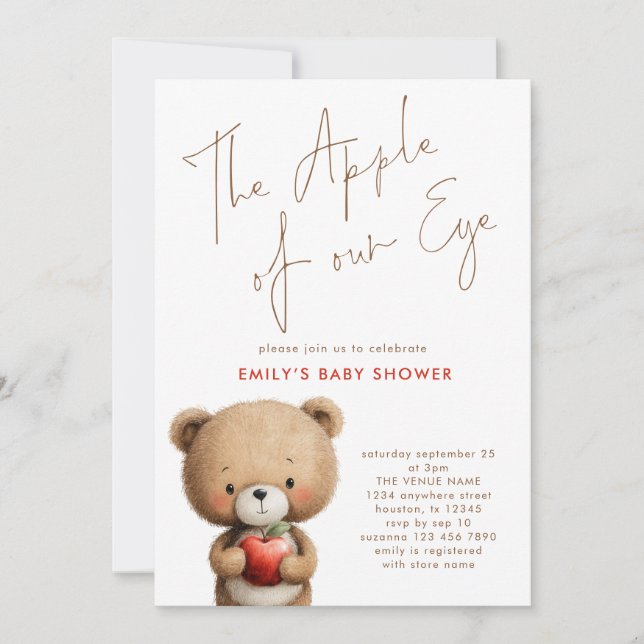 Apple of our Eye Teddy Bear Baby Shower Invitation (Front)