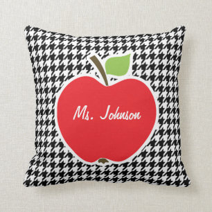 Apple on Black & White Houndstooth Cushion