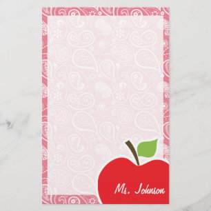 Apple on Blush Pink Paisley Stationery