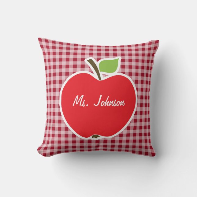 Apple on Carmine Red Gingham Cushion (Front)