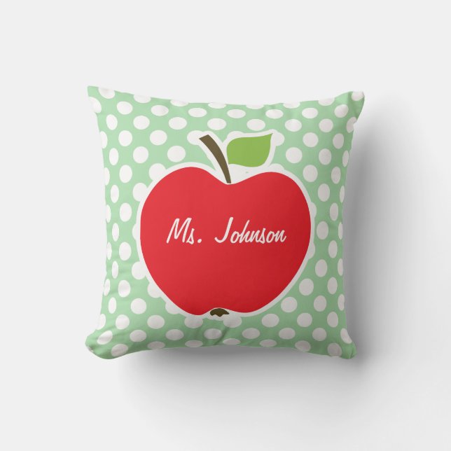Apple on Celadon Green Polka Dots Cushion (Front)